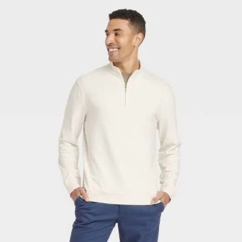 Grove & Hollow Men's Cream Half-Zip Sweater Pullover Size Small